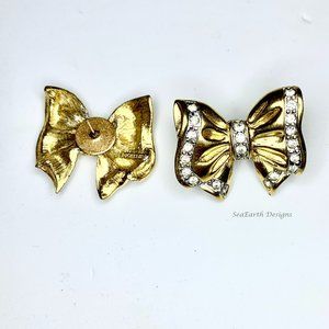 Vintage signed Richelieu Gold and Rhinestone Bow Earrings